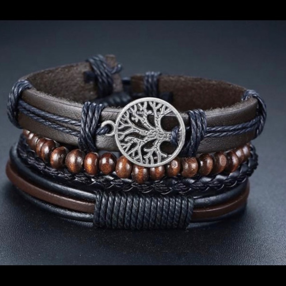 4Pcs/ Set Braided Wrap Leather Bracelets for Men